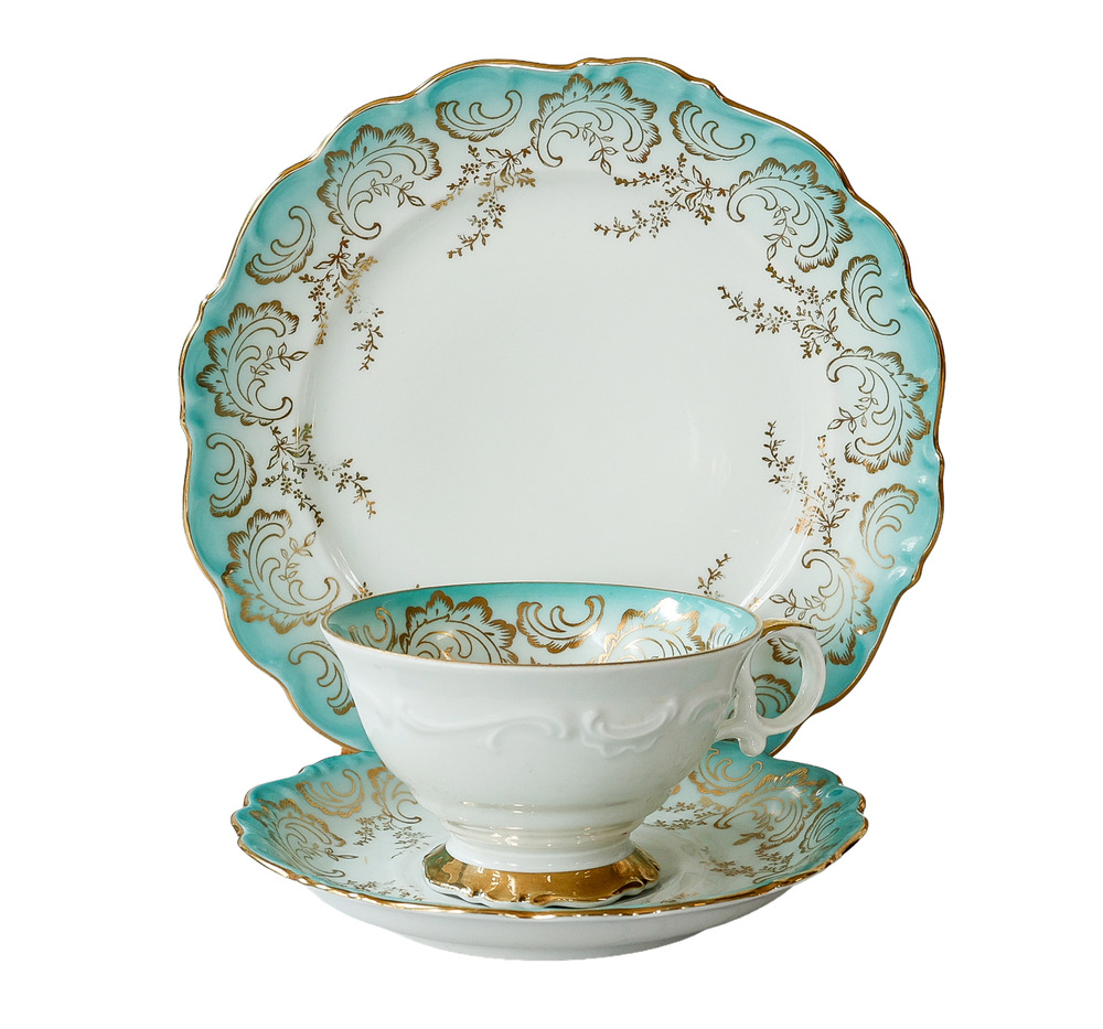 VTG 1960s Eberthal Bavaria Teacup Trio Set MCM Tea Party Cottage Rococo Regency
